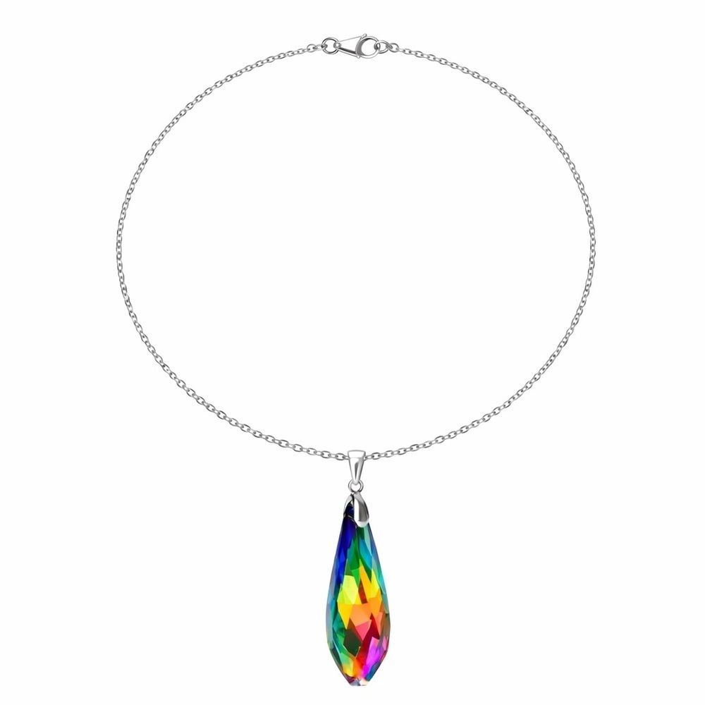 Swarovski Elements 925 Sterling Silver Teardrop Crystal Pendant Necklace 16”